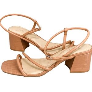 Nine West Grayce Nude Croc Ankle Strap Block Heel Sandals Women’s 9 NWOB